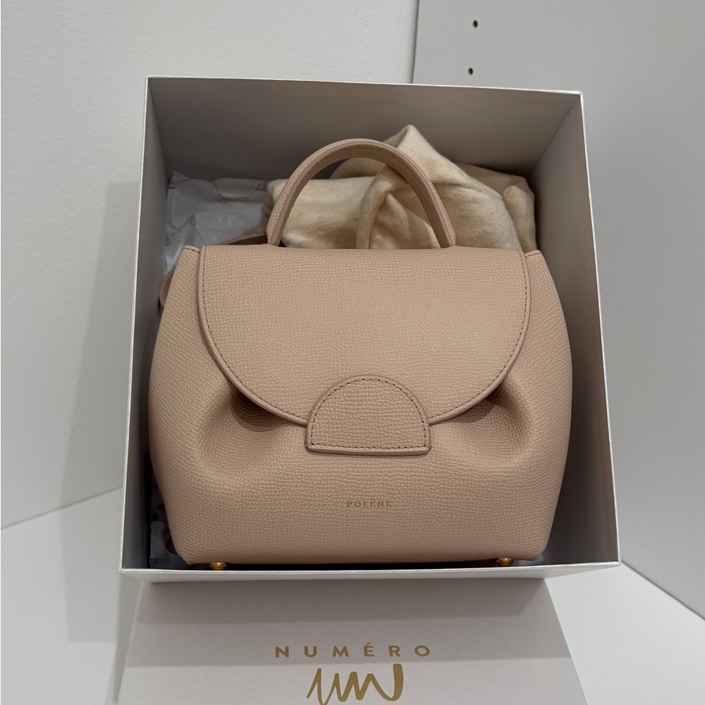 POLENE Number Un Nano in Blush Light Pink / Textured Leather Crossbody Bag